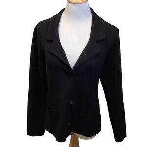 Tahari Black Knit Blazer Jacket Button Front Womens XL